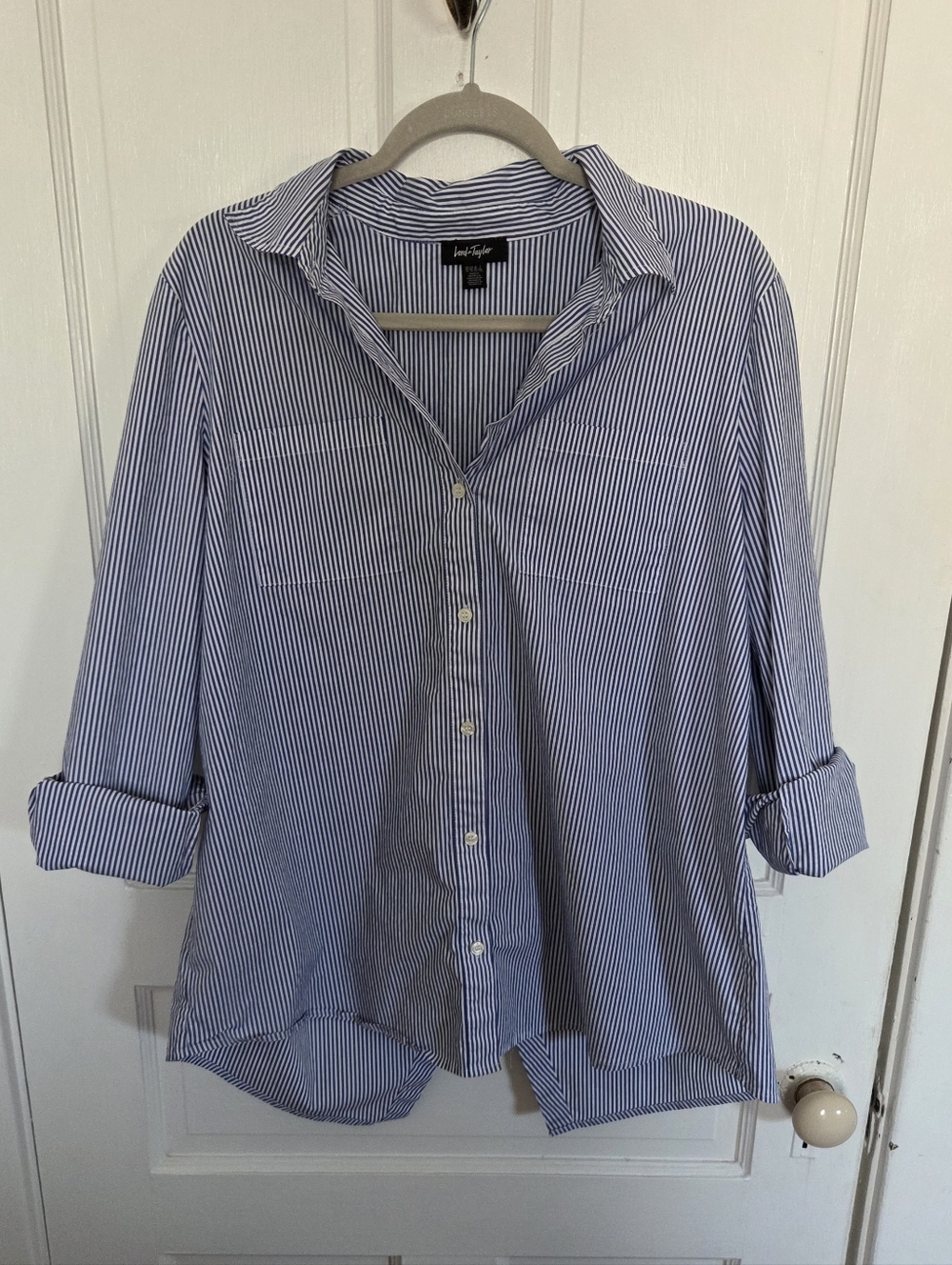 Lord & Taylor Blue and White Striped Button Up